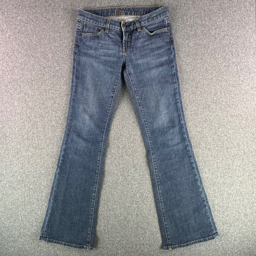 bebe Jeans Womens 29 Carman Plaque Jean Blue Flare Stretch Made in USA